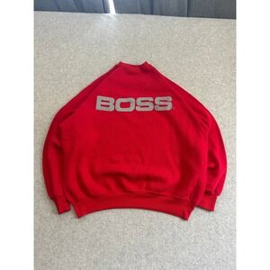 Vintage Hugo BOSS Sweater Mens XL Red 90s Spell Out Logo Made in USA Raglan
